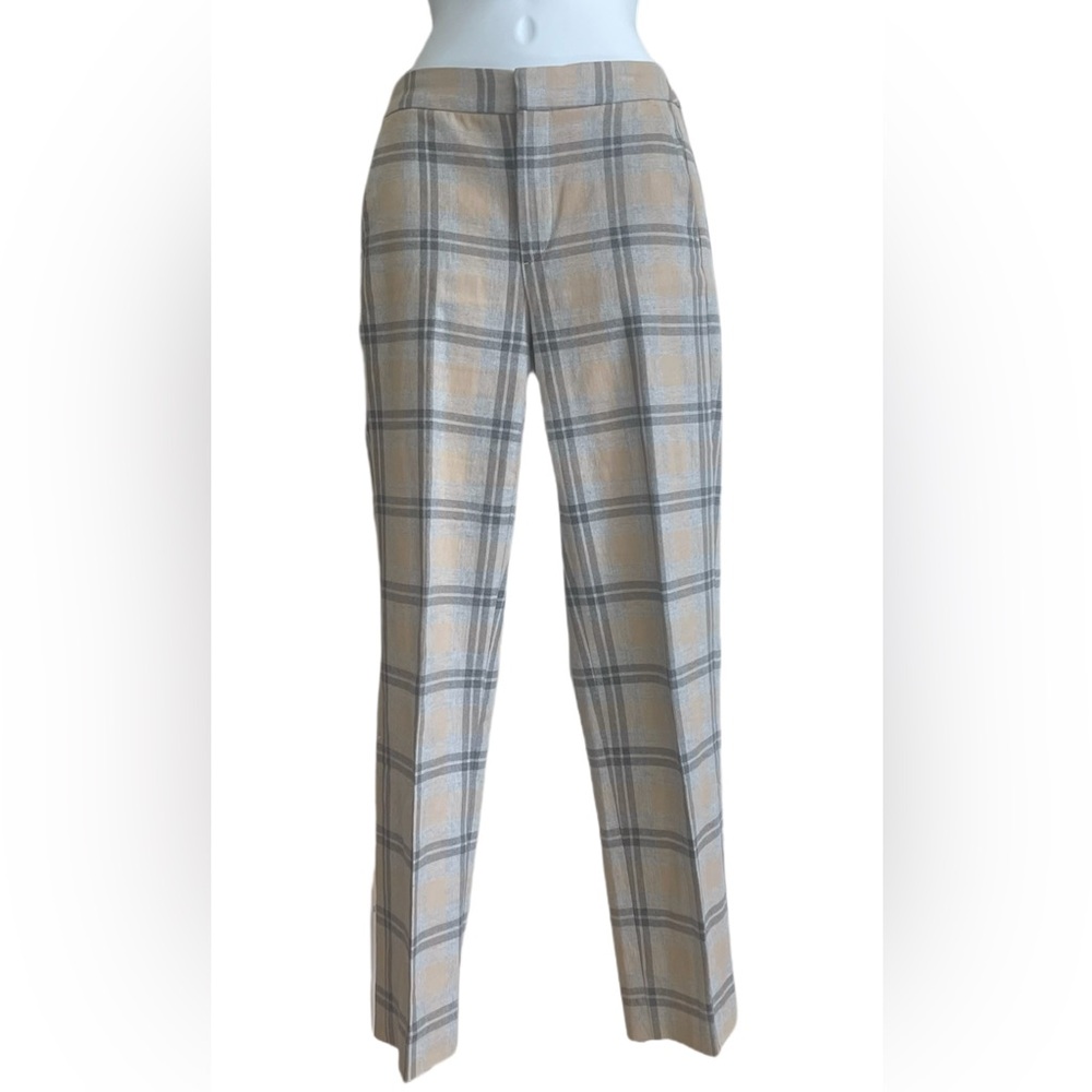 Massimo Dutti Beige and Gray Plaid Straight Leg Pants